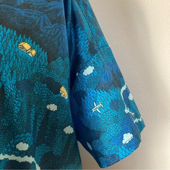 Marble Sud Womens Top Button Up Oversized Boxy Drop Shoulder Bear Mountain Plane - Picture 3 of 8